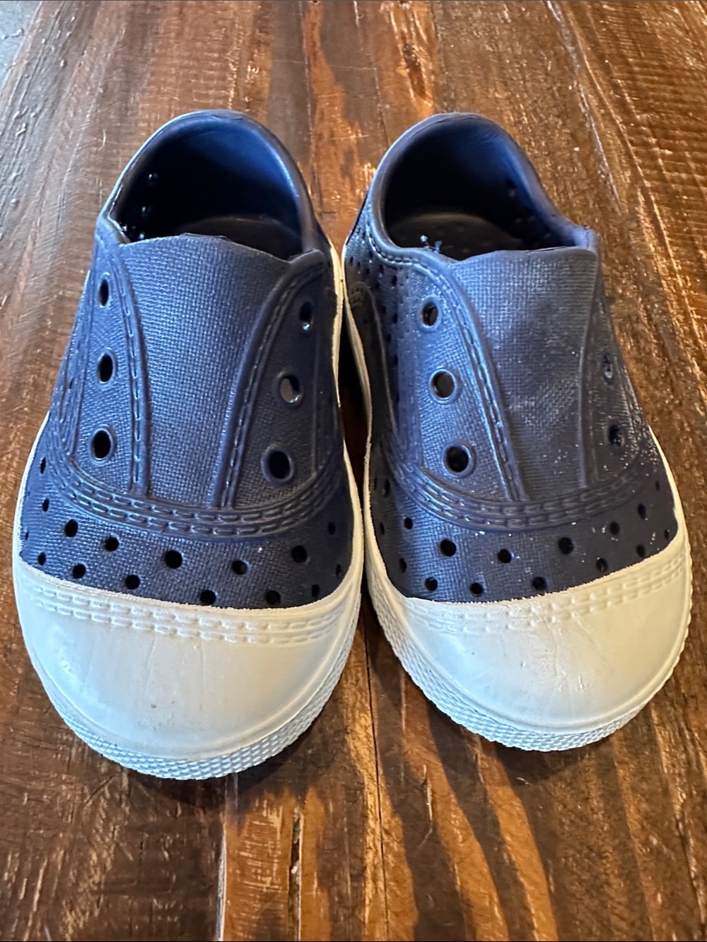 Little me slip On rubber sneaker in Navy and White- size 4